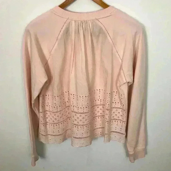 J. Crew Tops - J. Crew Women Crew Neck Peach Pink M Pullover Cotton Eyelet  Sweatshirt